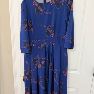 Royal Blue Floral Midi Dress with Coral Accents